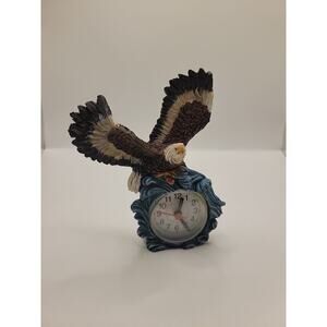 Bald Eagle Desk Clock Figurine NEW Resin Americana Wildlife Table Shelf Clock